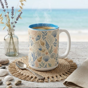 Shells and Coral Botanical Two-Tone Coffee Mug