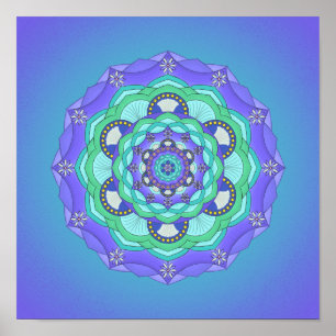 Shells and Flowers Purple Teal Green Mandala Print