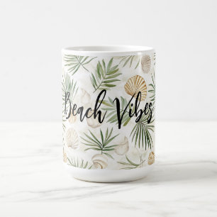 Shells Beach Green Palm Tree Leaves Coffee Mug