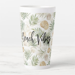 Shells Beach Green Palm Tree Leaves Latte Mug