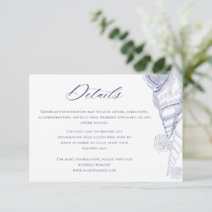 Shells Blue & White Coastal Wedding Details Enclosure Card