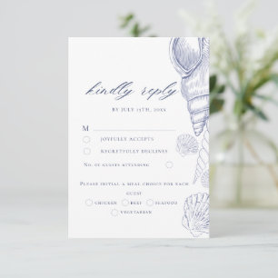 Shells Blue & White Coastal Wedding  RSVP Card