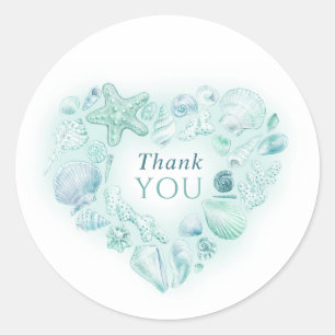 Shells heart art thank you beach aqua wedding classic round sticker