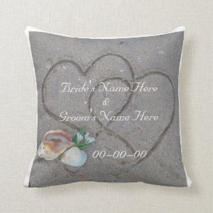 shells & heart on beach custom wedding pillow
