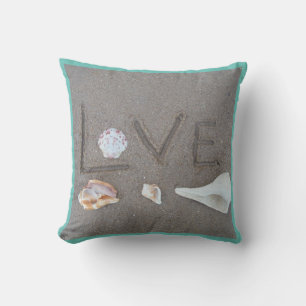 shells & heart on beach custom wedding pillow