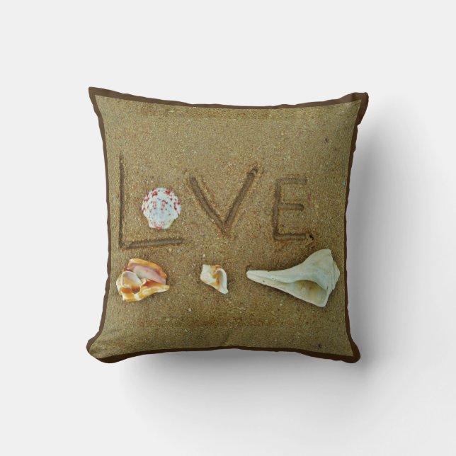 shells & Love on beach custom wedding pillow (Front)