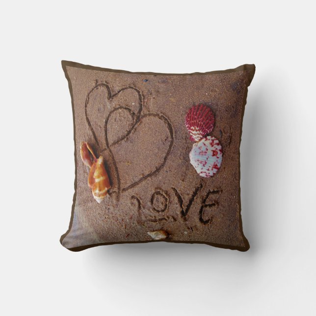 shells & Love on beach custom wedding pillow (Front)