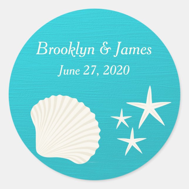 Shells On Beach Wedding Stickers (Front)