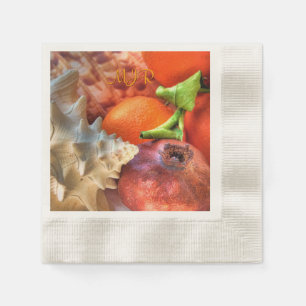 Shells, Pomegranate, Oranges, Monogram still-life Napkin