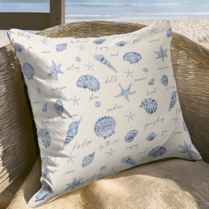 Shells Starfish Sun Fun Text Blue ID918  Cushion