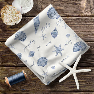 Shells Starfish Sun Fun Text Blue ID918  Fabric