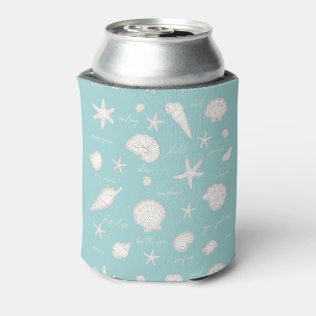 Shells Starfish Sun Fun Text Ivory ID918  Can Cooler (Can Back)