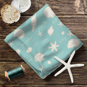 Shells Starfish Sun Fun Text Ivory ID918  Fabric