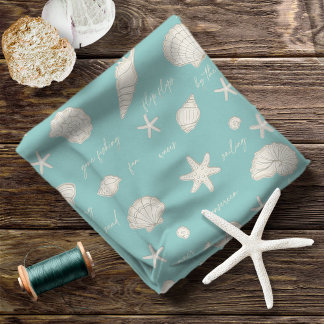 Shells Starfish Sun Fun Text Ivory ID918 Fabric