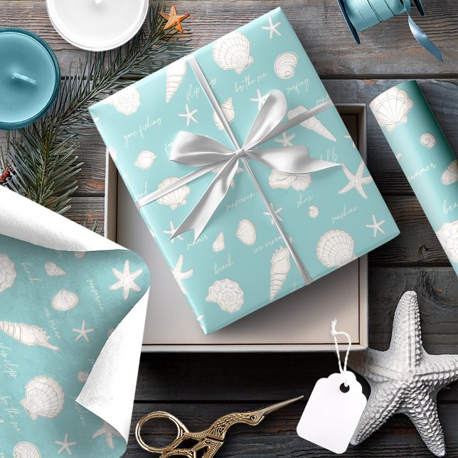 Shells Starfish Sun Fun Text Ivory ID918  Wrapping Paper (Creator Uploaded)