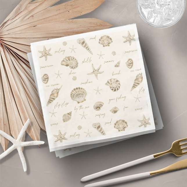 Shells Starfish Sun Fun Text Sandstone ID918  Napkin (Creator Uploaded)