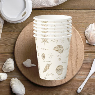 Shells Starfish Sun Fun Text Sandstone ID918 Paper Cups