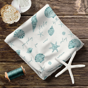 Shells Starfish Sun Fun Text Teal ID918  Fabric