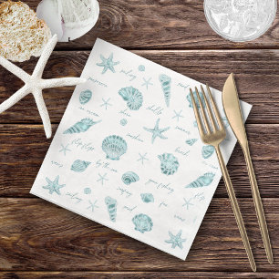 Shells Starfish Sun Fun Text Teal ID918  Napkin