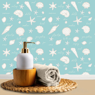 Shells Starfish Sun Fun Text White Ivory ID918 Wallpaper
