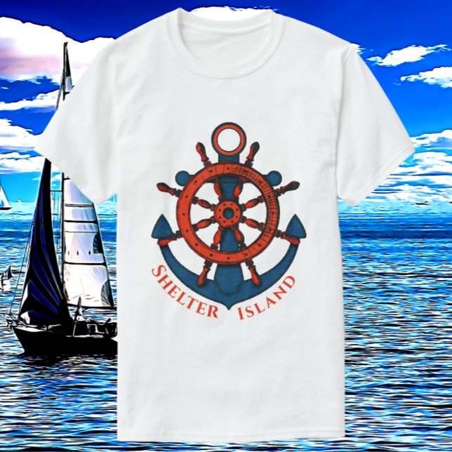 Shelter Island, NY Ship's Wheel and Anchor T-Shirt (Creator Uploaded)