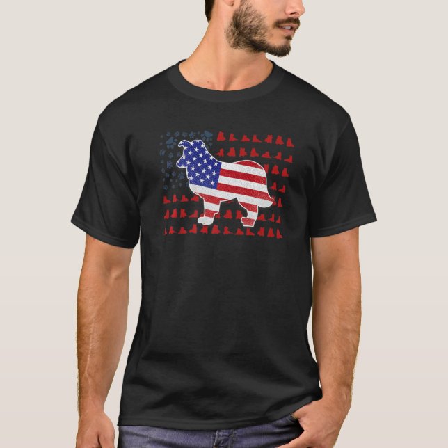 Sheltie American Flag 4th Of July  For Men Women T-Shirt (Front)