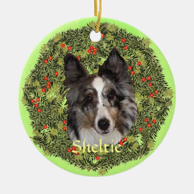 Sheltie Art Ceramic Tree Decoration (Front)