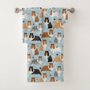 Sheltie Bones and Paws Bath Towel Set