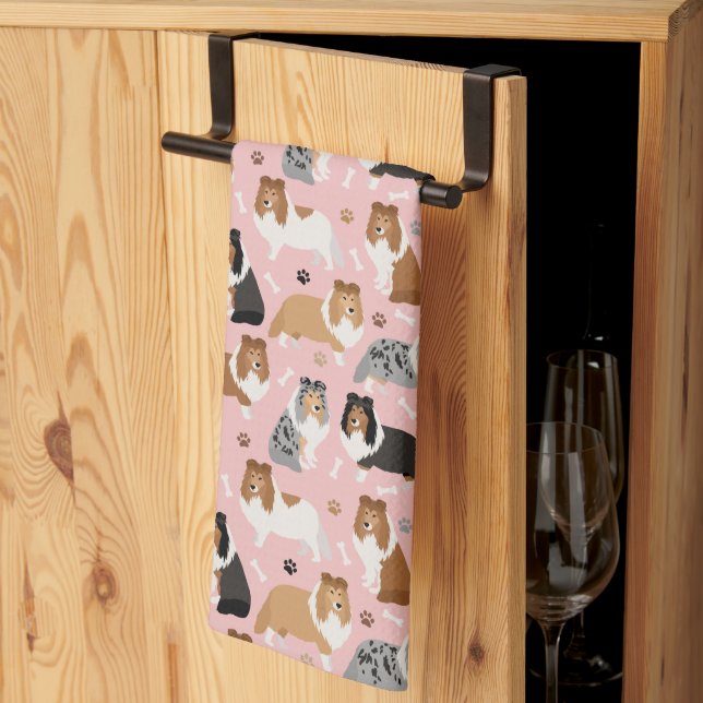 Sheltie Bones and Paws Kitchen Towel (Thirds Fold)