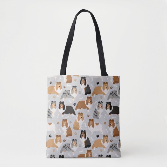 Sheltie Bones and Paws Tote Bag (Front)