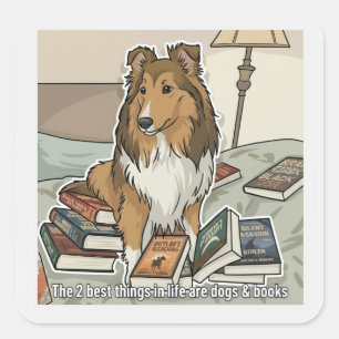 Sheltie & books square sticker