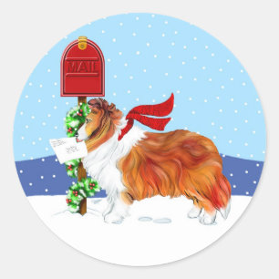 Sheltie Christmas Mail Sable Classic Round Sticker