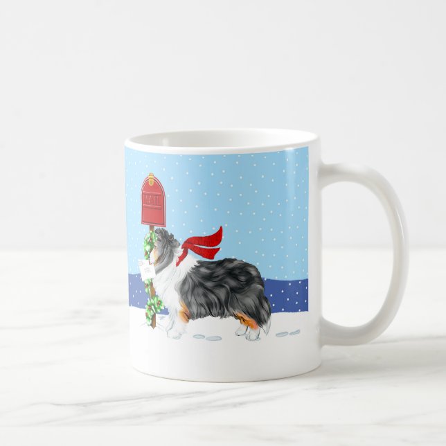 Sheltie Christmas Mail Tri Colour Coffee Mug (Right)