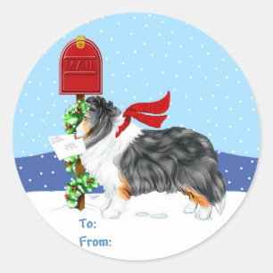 Sheltie Christmas Mail Tri Colour Gift Tags
