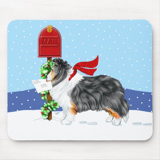 Sheltie Christmas Mail Tri Colour Mouse Pad (Front)