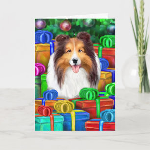 Sheltie Christmas Open Gifts Sable Holiday Card