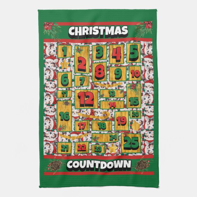 Sheltie Countdown Christmas Advent Calendar Dog Tea Towel (Vertical)