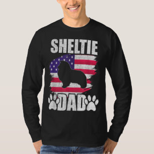 Sheltie Dad Dog Lover American US Flag T-Shirt