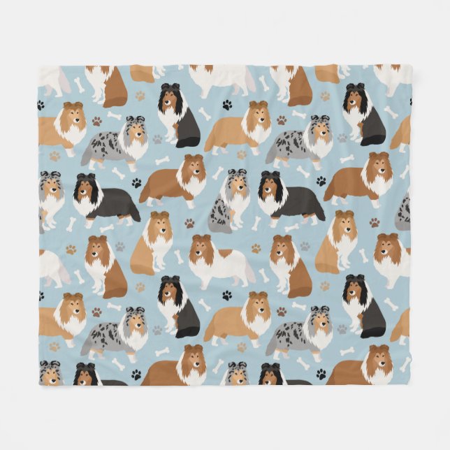 Sheltie Dog Bones and Paws Fleece Blanket (Front (Horizontal))