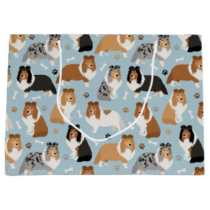 Sheltie Dog Bones and Paws Large Gift Bag