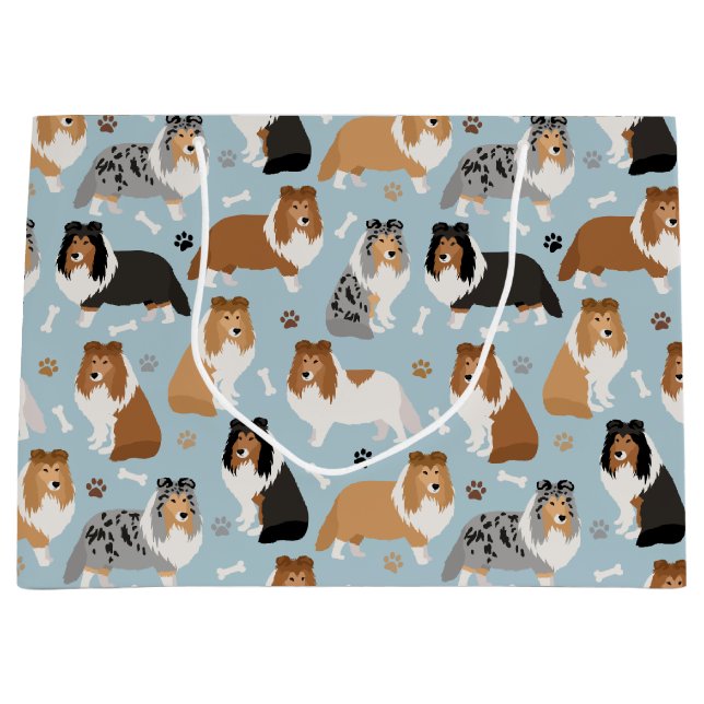 Sheltie Dog Bones and Paws Large Gift Bag (Front)
