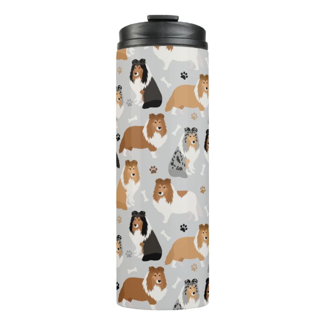 Sheltie Dog Bones and Paws Thermal Tumbler (Front)