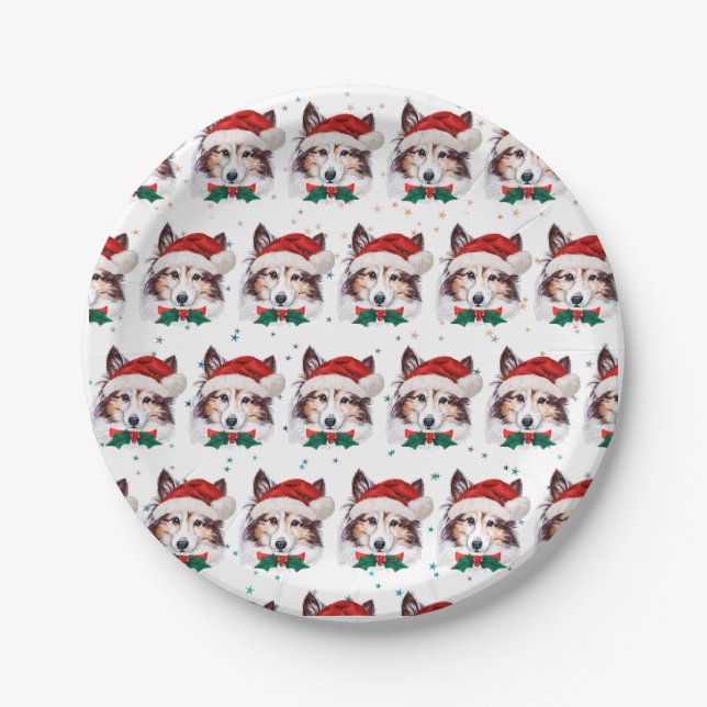 Sheltie Dog Breed Christmas Stars Paper Plate (Front)