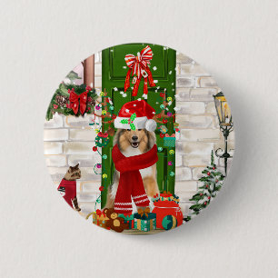 Sheltie Dog Christmas 6 Cm Round Badge