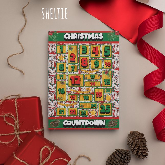 Sheltie Dog Countdown Christmas Advent Calendar Holiday Card (Creator Uploaded)