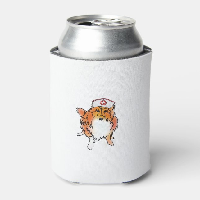 Sheltie Dog in Nurse Hat � animalsinhats Classic T Can Cooler (Can Front)