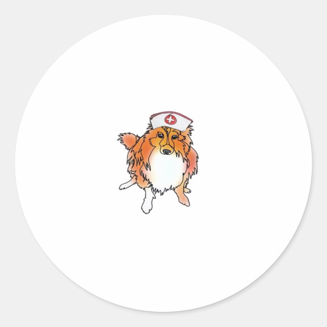 Sheltie Dog in Nurse Hat � animalsinhats Classic T Classic Round Sticker (Front)