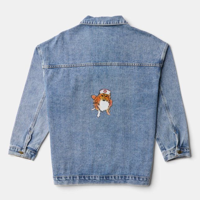 Sheltie Dog in Nurse Hat – animalsinhats Classic T Denim Jacket (Back)