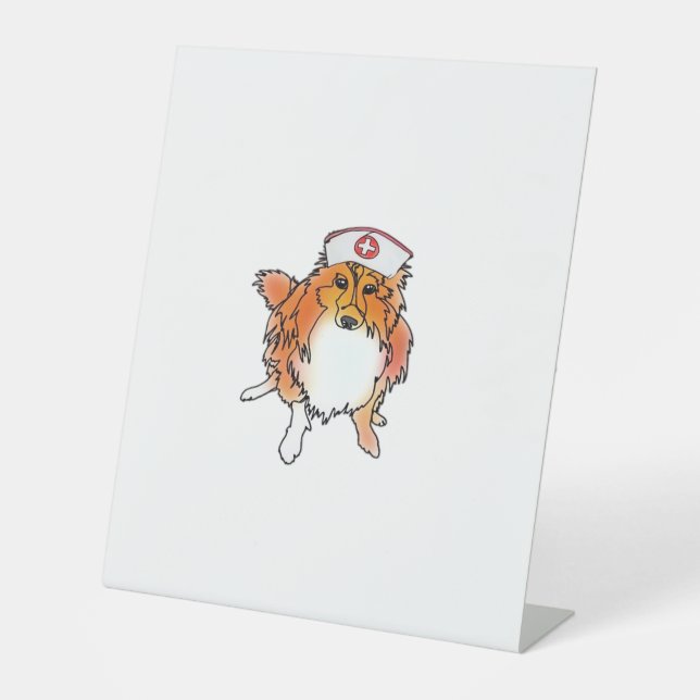 Sheltie Dog in Nurse Hat – animalsinhats Classic T Pedestal Sign (Front)
