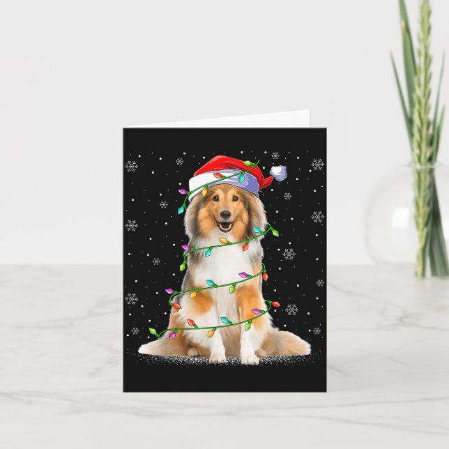 Sheltie Dog Lover Xmas Lighting Santa Sheltie Chri Card (Front)